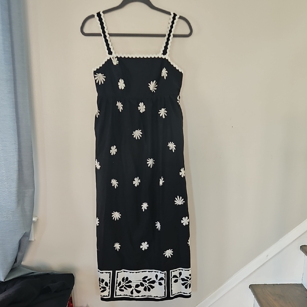 Cynthia Rowley Black & White Floral Print Midi Dress